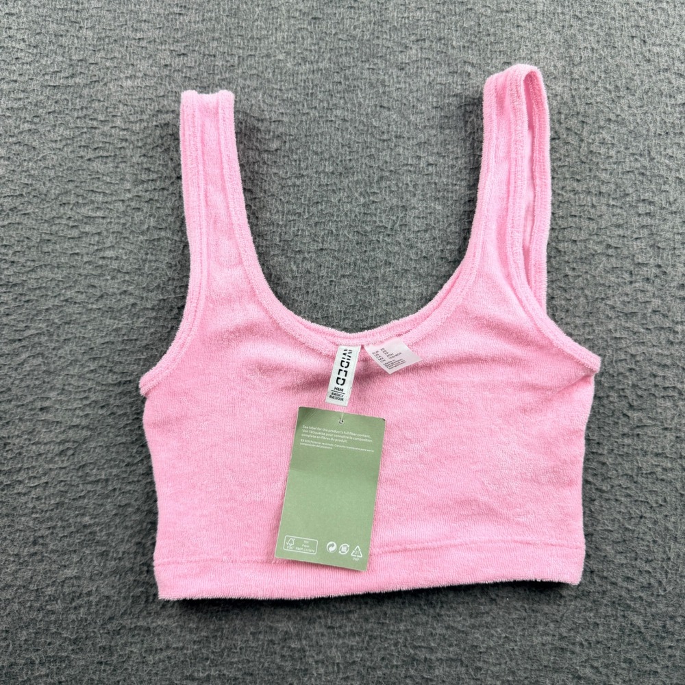 H&M Divided Women's‎ XS Pink Terry Cloth Crop Tank Top 0934275 5